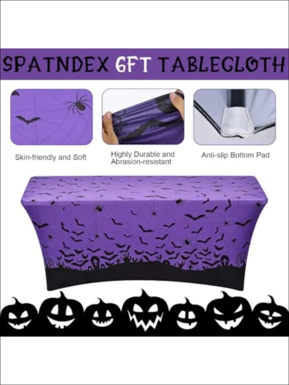 Stretch Spandex Halloween Tablecloth 72x30 Fitted Rectangular Table Cover